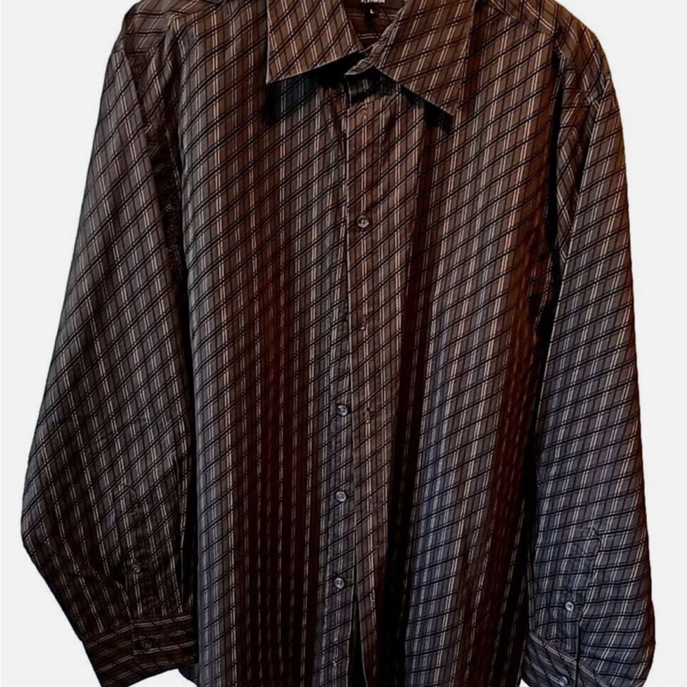 Eighty Eight Platinum: Brown Striped Regular Fit Long Sleeve Button Up, Mens md